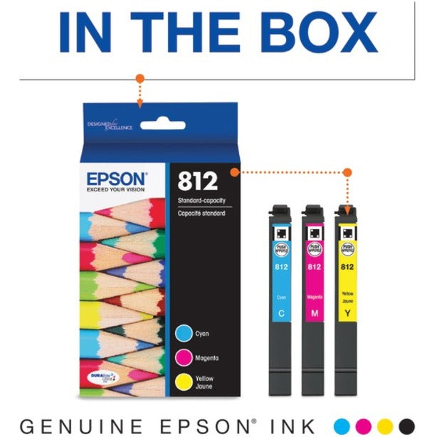Epson® 812 DuraBrite® Ultra Cyan, Magenta, Yellow Ink Cartridges, Pack Of 3, T812520-S