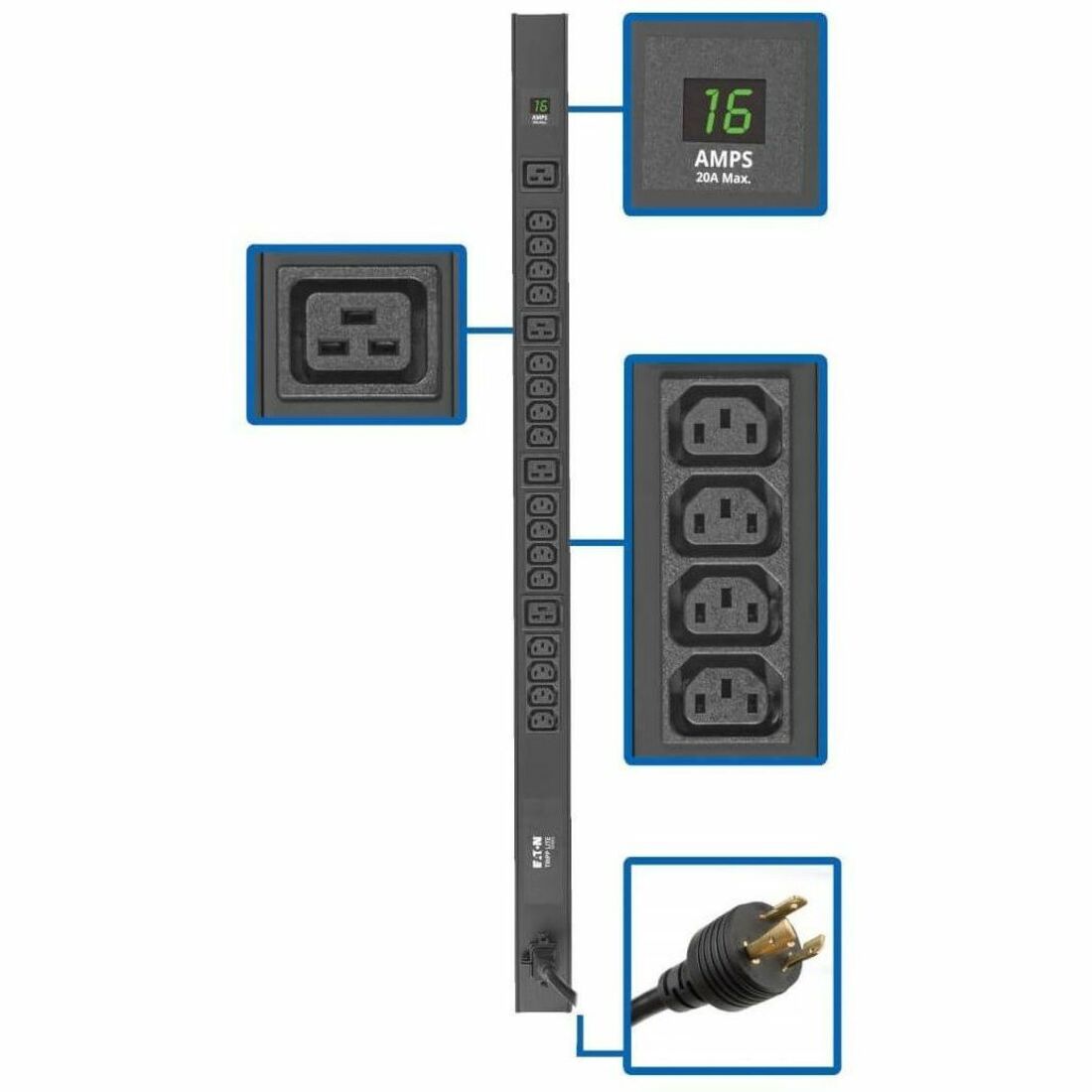 Tripp Lite PDU Metered 16 C13 4 C19 3.2/3.8kW 208/240V C20/L6-20P 10ft Cord — PDUMV20HV-36