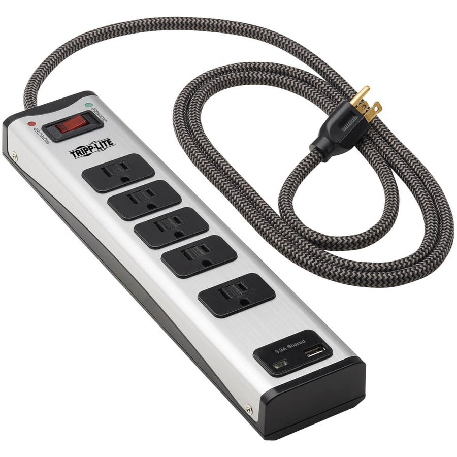 Tripp Lite by Eaton 5-Outlet Surge Protector with 1 USB-A and 1 USB-C (3.9A Shared) - 6 ft. Cord 2100 Joules Metal Housing — TLM506USBC