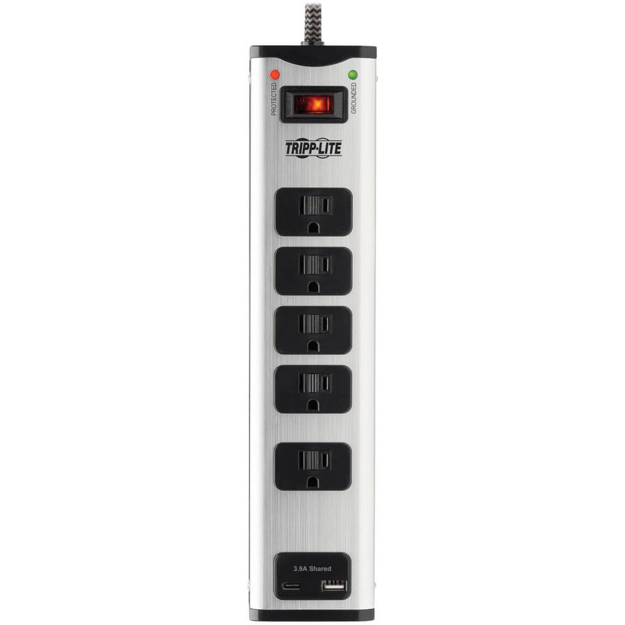 Tripp Lite by Eaton 5-Outlet Surge Protector with 1 USB-A and 1 USB-C (3.9A Shared) - 6 ft. Cord 2100 Joules Metal Housing — TLM506USBC