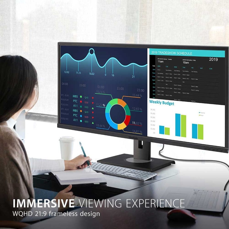 ViewSonic VG3456 34 Inch 21:9 UltraWide WQHD 1440p Monitor with Ergonomics Design USB C Docking Built-In Gigabit Ethernet for Home and Office — VG3456CA