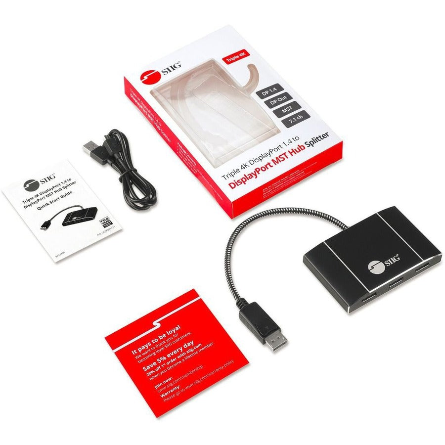 SIIG 8K 1x3 DisplayPort 1.4 to DisplayPort MST Hub Splitter — CE-DP0P11-S1
