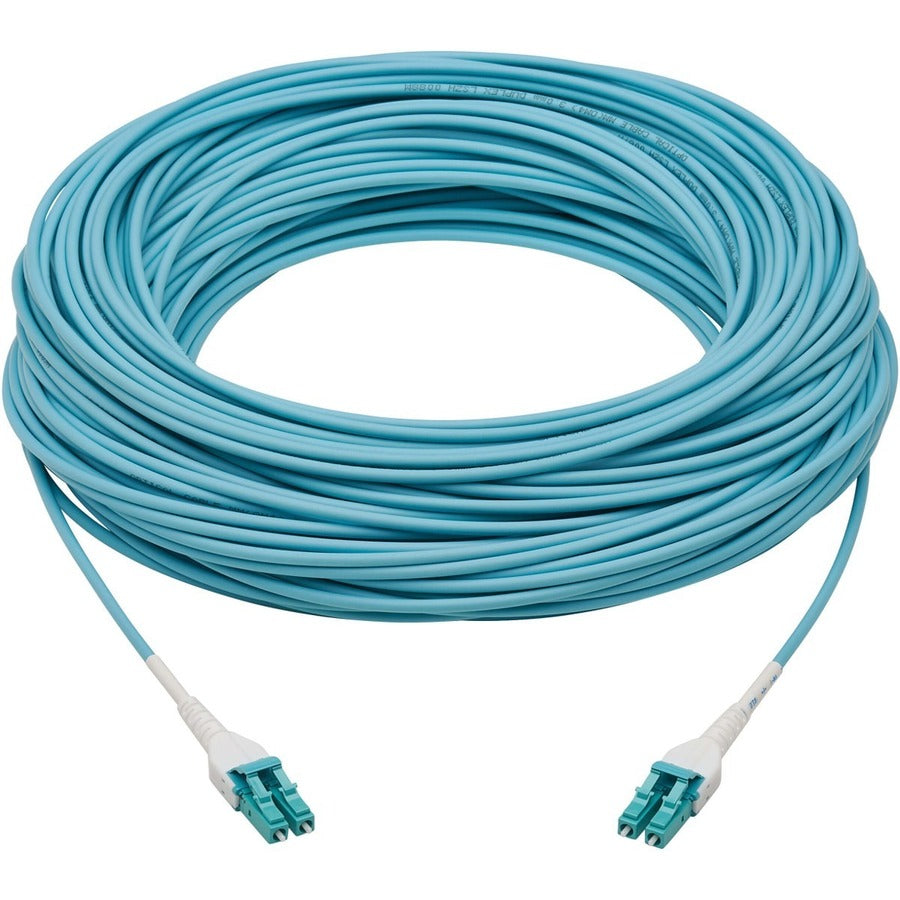 Eaton Tripp Lite Series 100G Duplex Multimode 50/125 OM4 Armored Fiber Optic Cable (LC/LC Duplex M/M), LSZH, Aqua, 100 m (328 ft.) — N821-100M-AQ-AR