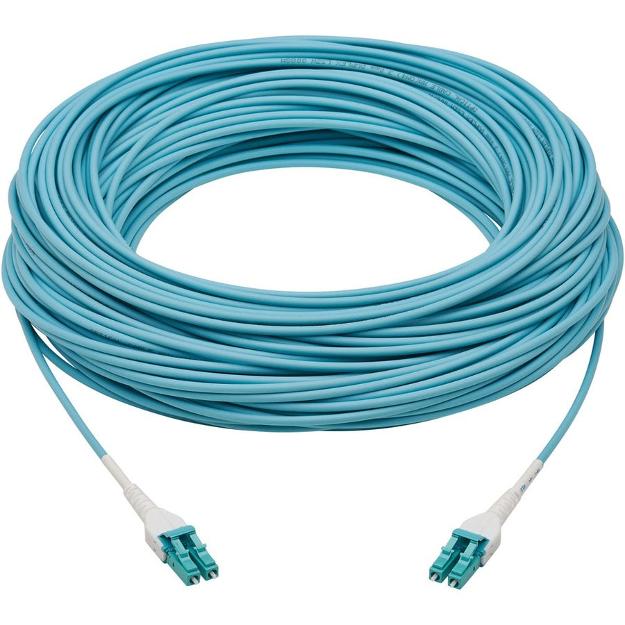 Eaton Tripp Lite Series 100G Duplex Multimode 50/125 OM4 Armored Fiber Optic Cable (LC/LC Duplex M/M), LSZH, Aqua, 50 m (164 ft.) — N821-50M-AQ-AR