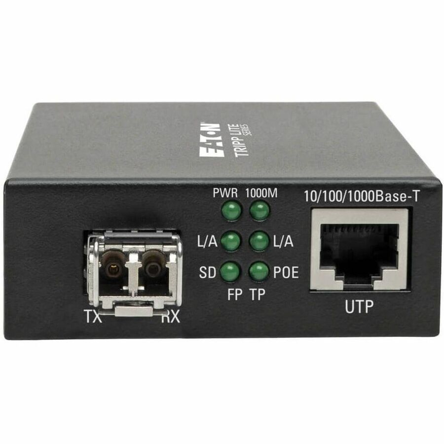 Eaton Tripp Lite Series Gigabit Multimode Fiber to Ethernet Media Converter, PoE+ - International Power Cables, 10/100/1000 LC, 850 nm, 550 m (1, 804 ft.) — N785-INT-PLCMM1