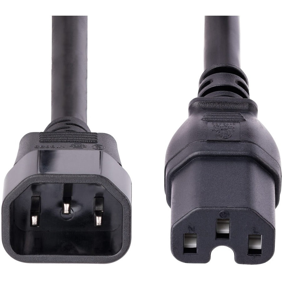 StarTech.com 10ft (3m) Heavy Duty Extension Cord, IEC C14 to IEC C15 Black Extension Cord, 15A 125V, 14AWG, Heavy Gauge Power Cable — H1415-10F-POWER-CORD