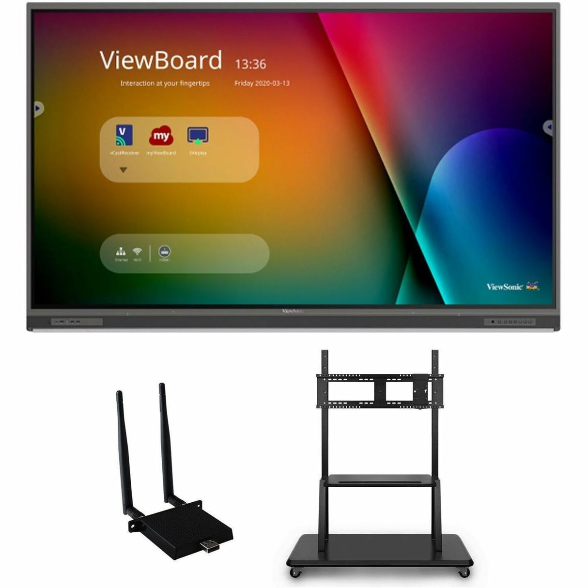 ViewSonic ViewBoard IFP8652-1C-E2 - 4K Interactive Display with WiFi Adapter, Mobile Trolley Cart - 400 cd/m2 - 86" — IFP8652-1C-E2