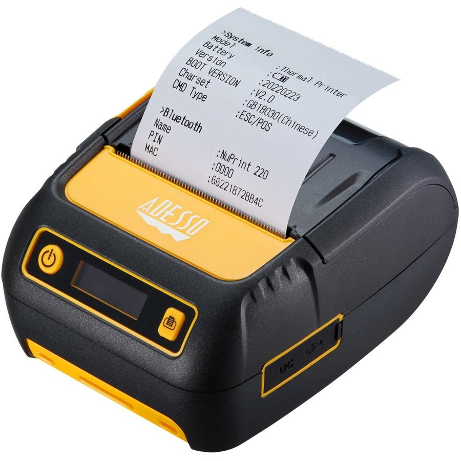 Adesso NuPrint NuPrint 220B Retail, Delivery, Restaurant, Pharmacy, Transportation & Logistic, Parking Ticket Direct Thermal Printer - Monochrome - Receipt Print - Bluetooth - Battery Included - Black — NuPrint 220B