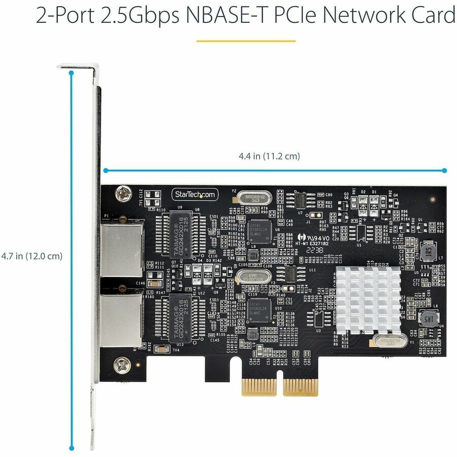 StarTech.com 2-Port 2.5G NBASE-T PCIe Network Card, Computer Network Card Interface, Intel® I225-V, Dual-Port Ethernet, Multi-Gigabit NIC — PR22GI-NETWORK-CARD