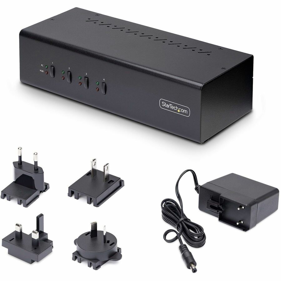 StarTech.com 4-Port Dual-Monitor DisplayPort KVM Switch, 4K 60 Hz, 2x USB 5Gbps Ports, Hotkey/Push-Button Switching, TAA Compliant — P4DD46A2-KVM-SWITCH
