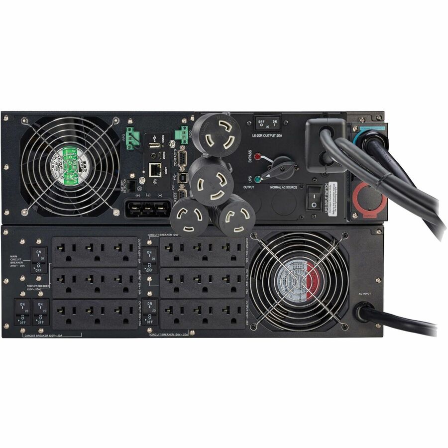 Eaton Tripp Lite series SmartOnline 5000VA 4500W 120/208V Online Double-Conversion UPS with Stepdown Transformer and Maintenance Bypass - 5-20R/L6-20R/L6-30R Outlets, L6-30P Input, Network Card Included, Extended Run, 6U — SU5000RTFMB