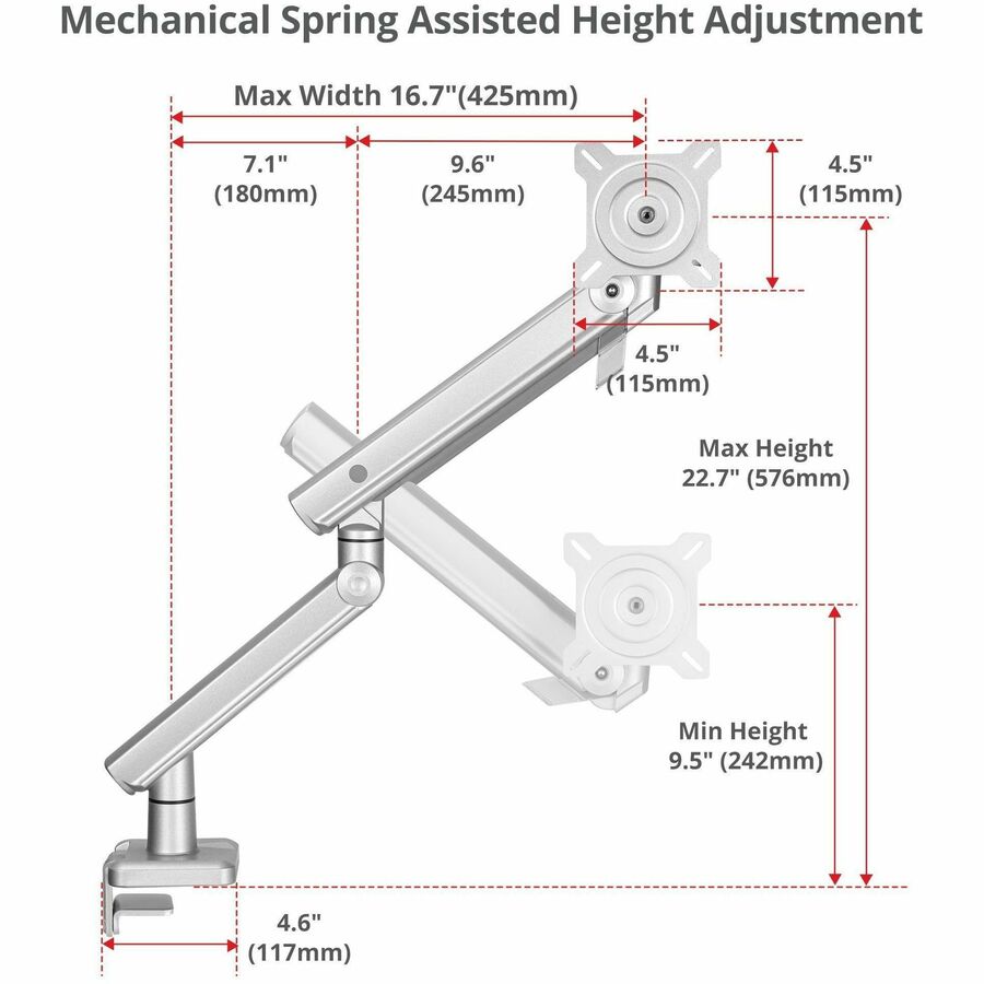 SIIG MTPRO Heavy Duty Desk Mount Single Monitor Arm - Up to 49"- Max load up to 44 lbs - VESA 75 & 100mm — CE-MT3V11-S1