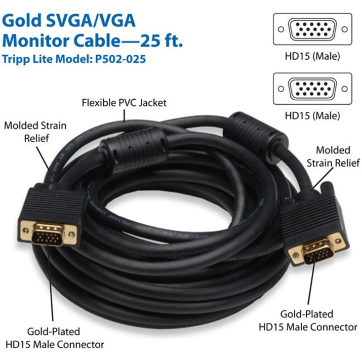 Eaton Tripp Lite Series VGA High-Resolution RGB Coaxial Cable (HD15 M/M), 25 ft. (7.62 m) — P502-025