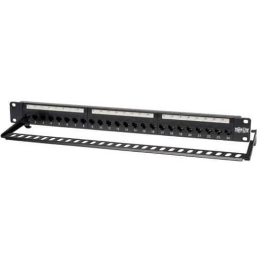Tripp Lite 24-Port Cat5e Cat5 Feedthrough Patch Panel Rackmount 1URM RJ45 Ethernet TAA — N054-024