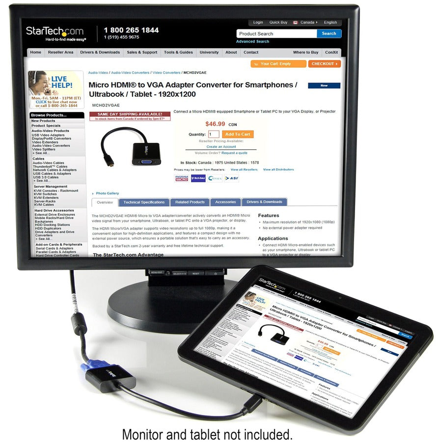 StarTech.com Micro HDMI�® to VGA Adapter Converter for Smartphones / Ultrabook / Tablet - 1920x1080 — MCHD2VGAE2
