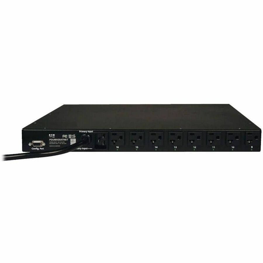 Eaton Tripp Lite Series 1.9kW Single-Phase Switched Automatic Transfer Switch PDU, 2 120V L5-20P / 5-20P Inputs, 16 5-15/20R Outputs, 1U, TAA — PDUMH20ATNET