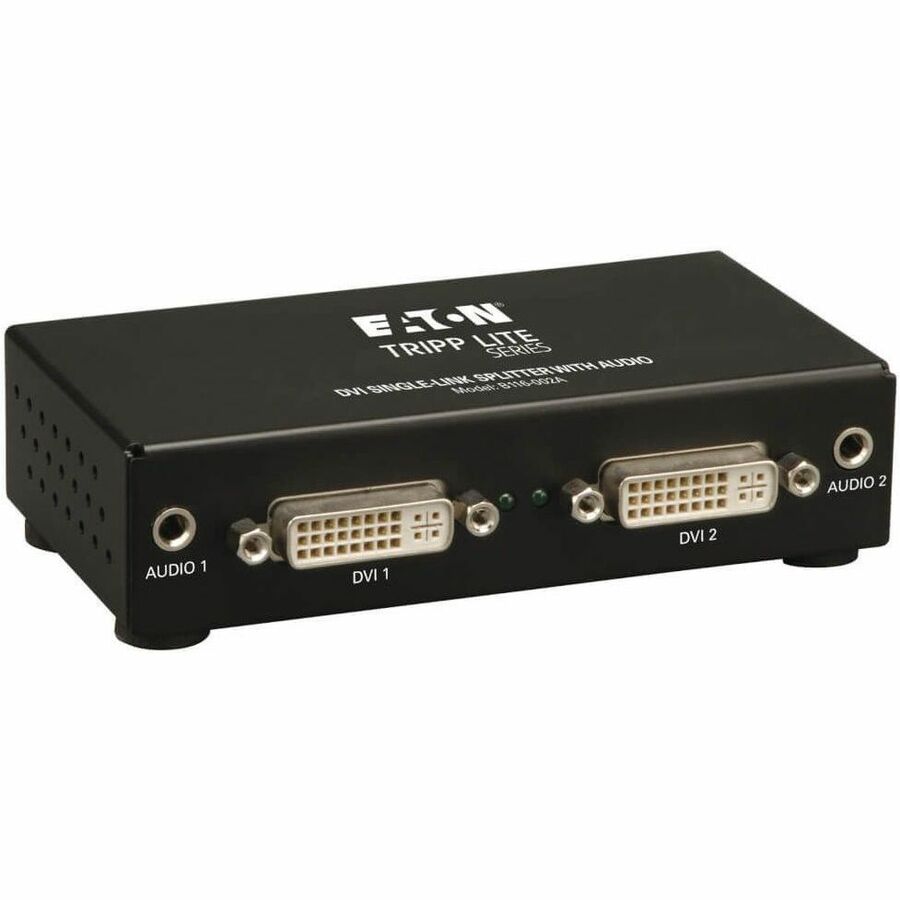 Eaton Tripp Lite Series 2-Port DVI Splitter with Audio and Signal Booster, Single-Link 1920x1200 at 60Hz/1080p (DVI F/2xF), TAA — B116-002A