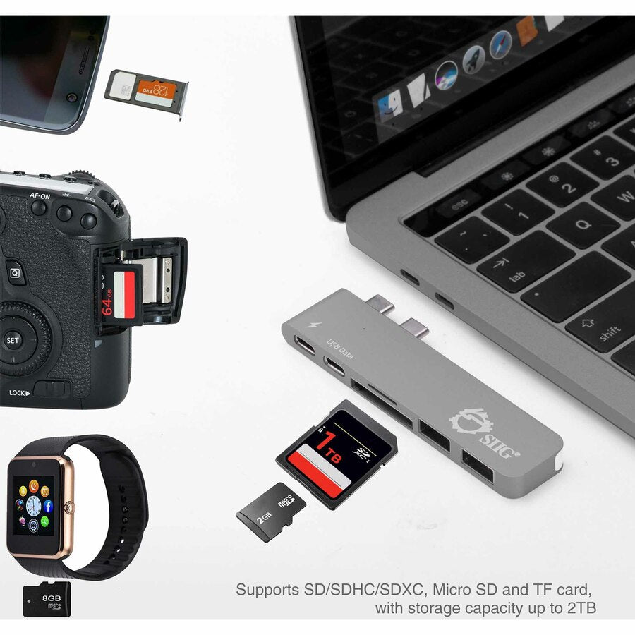 SIIG Thunderbolt 3 USB-C Hub with Card Reader & PD Adapter - Space Gray — JU-TB0312-S1