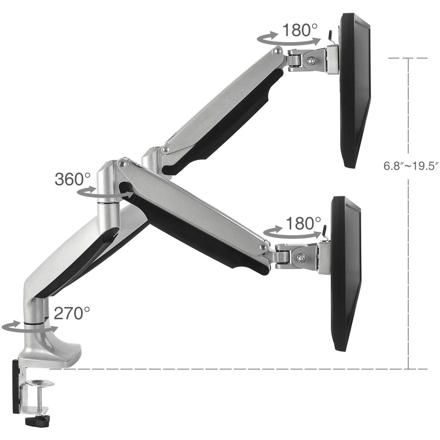 SIIG High Premium Aluminum Gas Spring Desk Mount - Dual Monitor - Fits 13" to 32" monitors - Max load 19.8Ibs(each) — CE-MT2E12-S1