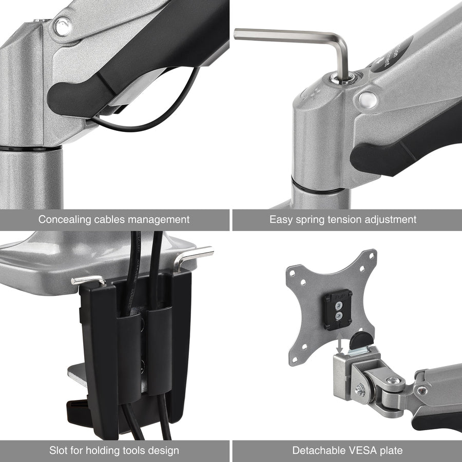 SIIG High Premium Aluminum Gas Spring Desk Mount - Dual Monitor - Fits 13" to 32" monitors - Max load 19.8Ibs(each) — CE-MT2E12-S1