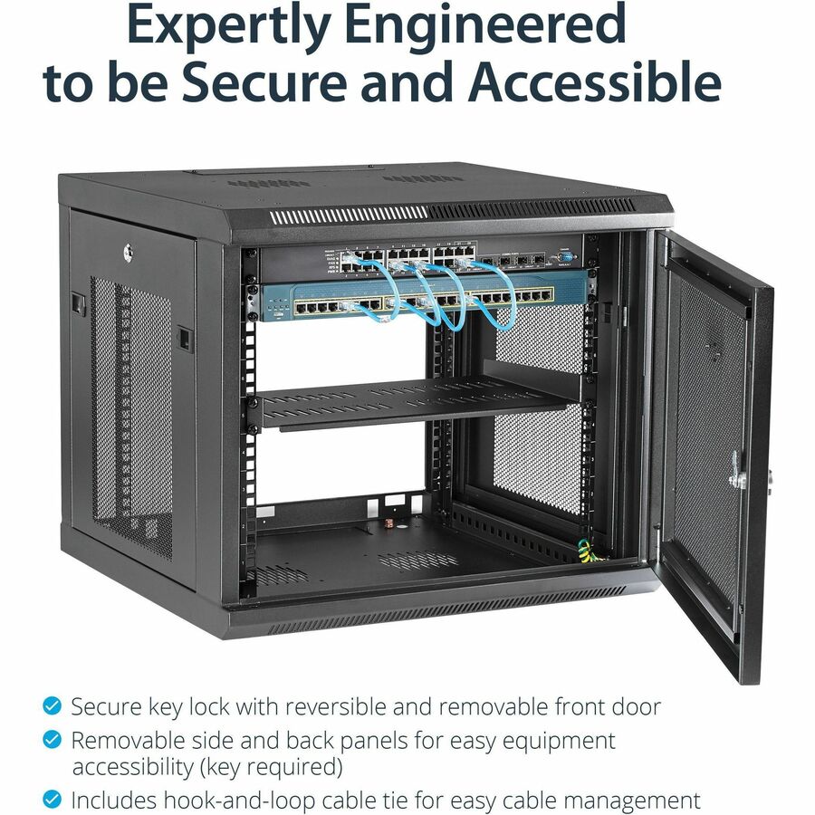 StarTech.com 4-Post 9U Wall Mount Network Cabinet, 19" Wall-Mounted Server Rack for Data / Computer Equipment, Small IT Rack Enclosure — RK920WALM