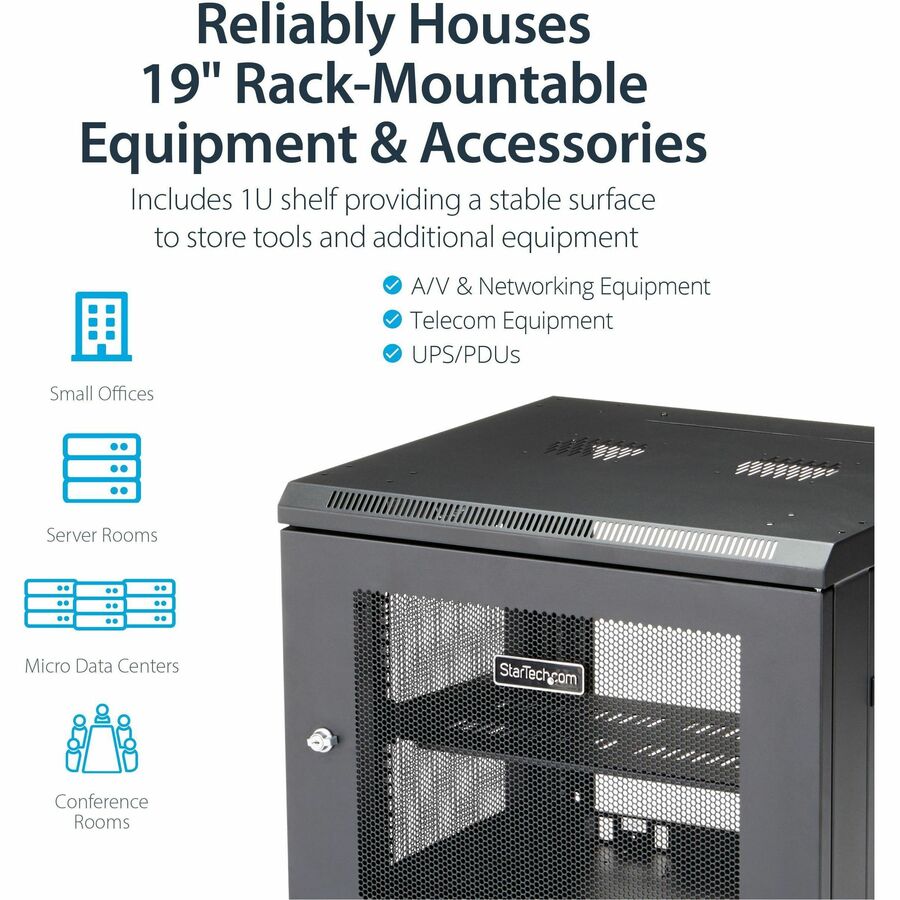 StarTech.com 4-Post 9U Wall Mount Network Cabinet, 19" Wall-Mounted Server Rack for Data / Computer Equipment, Small IT Rack Enclosure — RK920WALM
