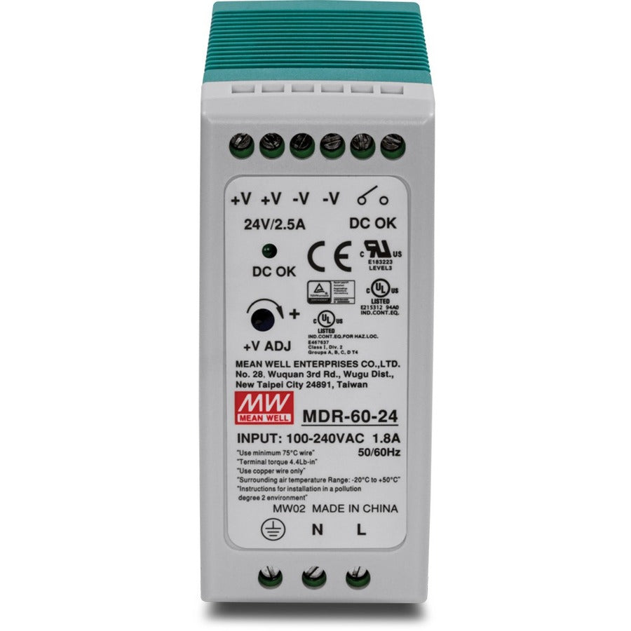TRENDnet 60 W Single Output Industrial DIN-Rail Power Supply, Universal AC Input, Extreme -20 to 70 °C (-4 to 158 °F) Operating Temp, TI-M6024