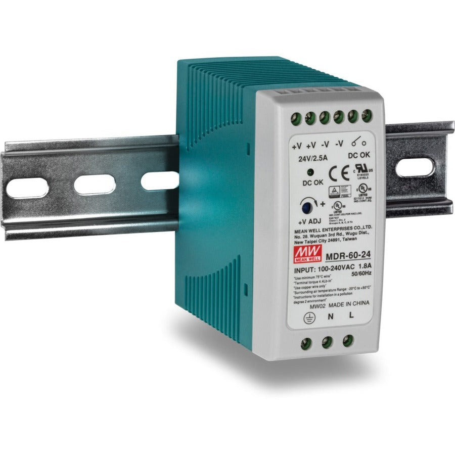 TRENDnet 60 W Single Output Industrial DIN-Rail Power Supply, Universal AC Input, Extreme -20 to 70 °C (-4 to 158 °F) Operating Temp, TI-M6024