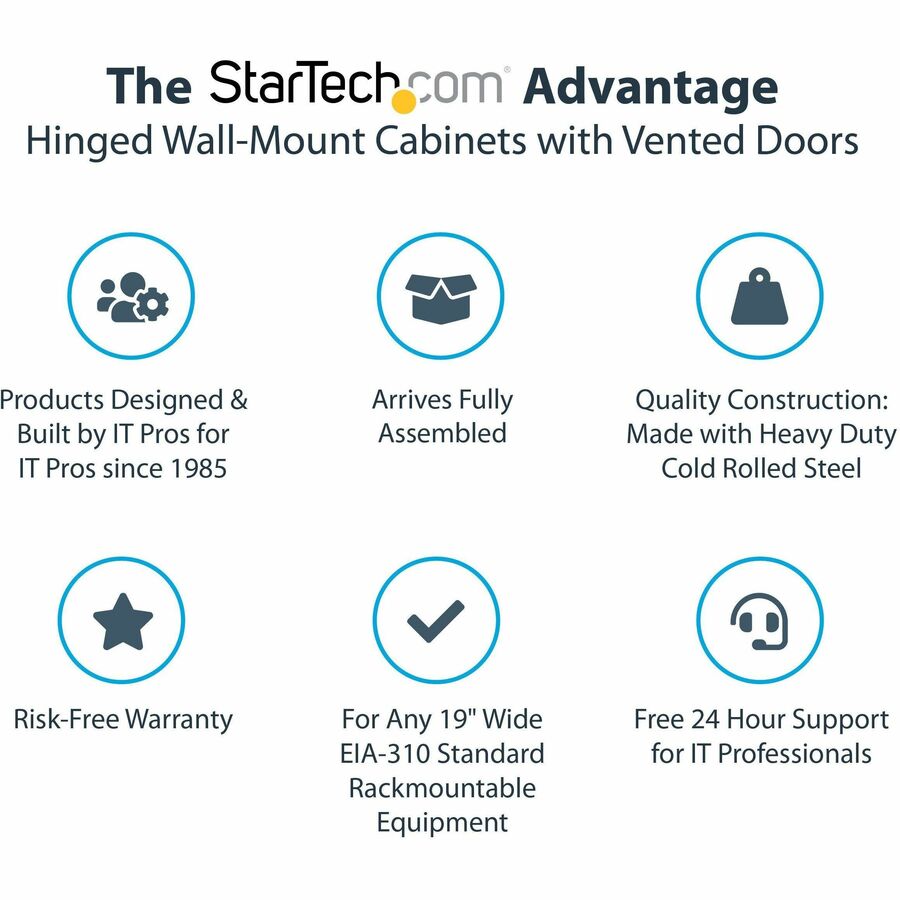 StarTech.com 4-Post 12U Wall Mount Network Cabinet, 19" Hinged Wall-Mounted Server Rack for IT Equipment, Flexible Lockable Rack Enclosure — RK1232WALHM