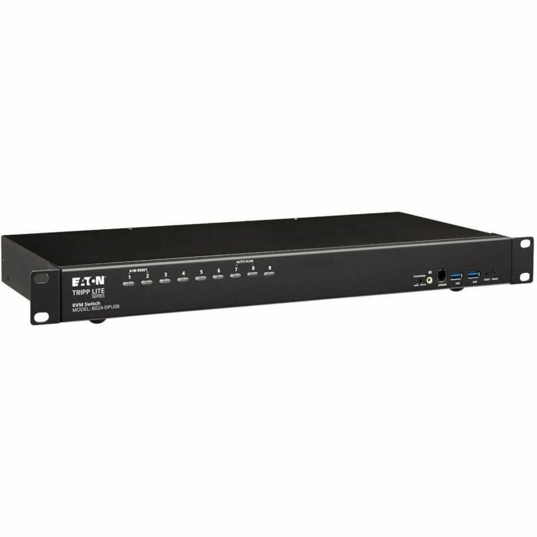 Eaton Tripp Lite Series 8-Port DisplayPort/USB KVM Switch with Audio/Video and USB Peripheral Sharing, 4K 60 Hz, 1U Rack-Mount, TAA — B024-DPU08