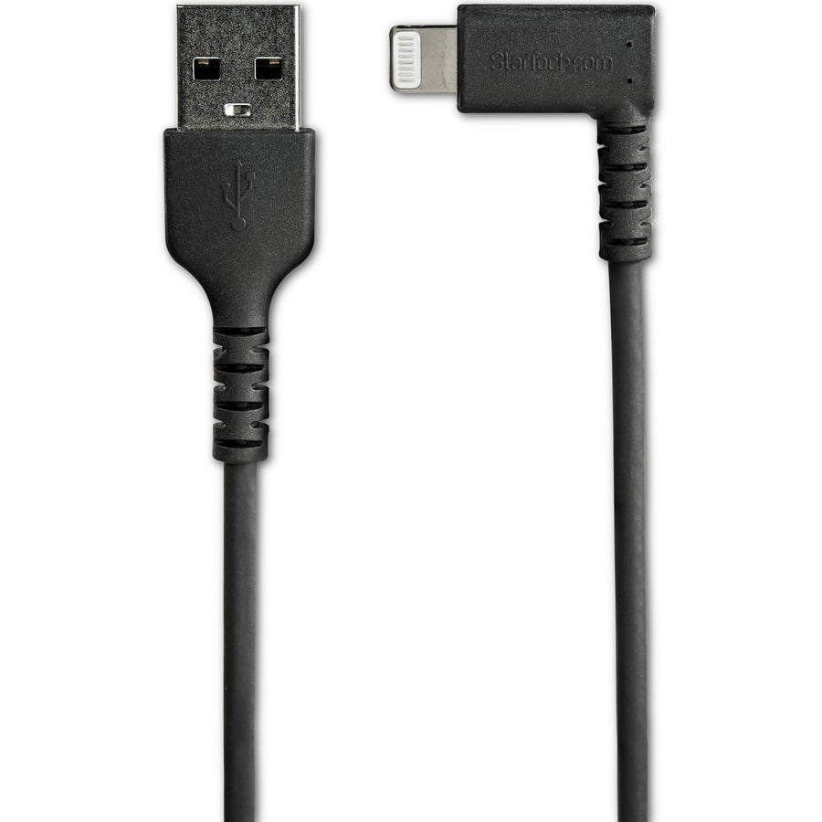 StarTech.com 1m USB A to Lightning Cable iPhone iPad Durable Right Angled 90 Degree Black Charger Cord w/Aramid Fiber Apple MFI Certified — RUSBLTMM1MBR