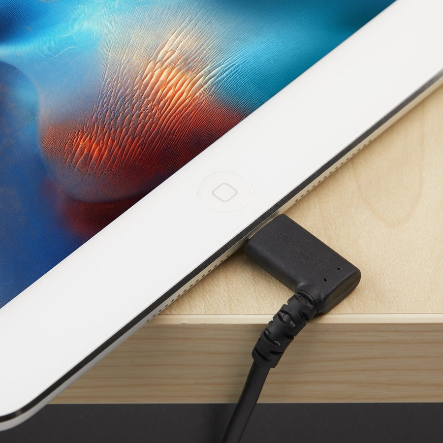 StarTech.com 1m USB A to Lightning Cable iPhone iPad Durable Right Angled 90 Degree Black Charger Cord w/Aramid Fiber Apple MFI Certified — RUSBLTMM1MBR