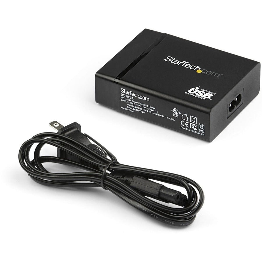 StarTech.com USB-C Charging Station, 72W, 1x USB-C + 3x USB-A, Portable Charger with PD, Laptop Replacement Charger, USB-C Power Adapter — DCH1C3A