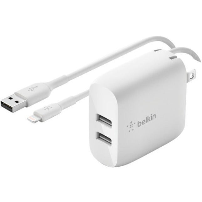 Belkin BoostCharge Dual USB-A Wall Charger 24W (Lightning to USB-A Cable included) - Power Adapter — WCD001dq1MWH