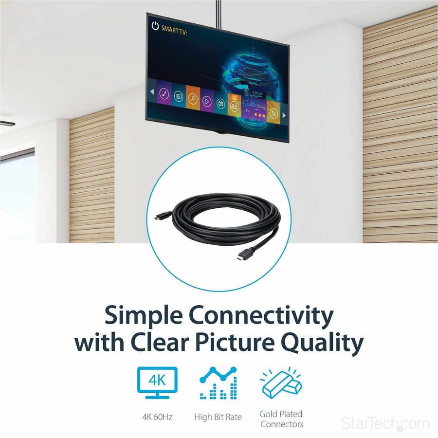 StarTech.com 35ft In Wall Plenum Rated HDMI Cable, 4K High Speed Long HDMI Cord w/ Ethernet, 4K30Hz UHD, 10.2 Gbps, HDMI 1.4 Display Cable — HDPMM35