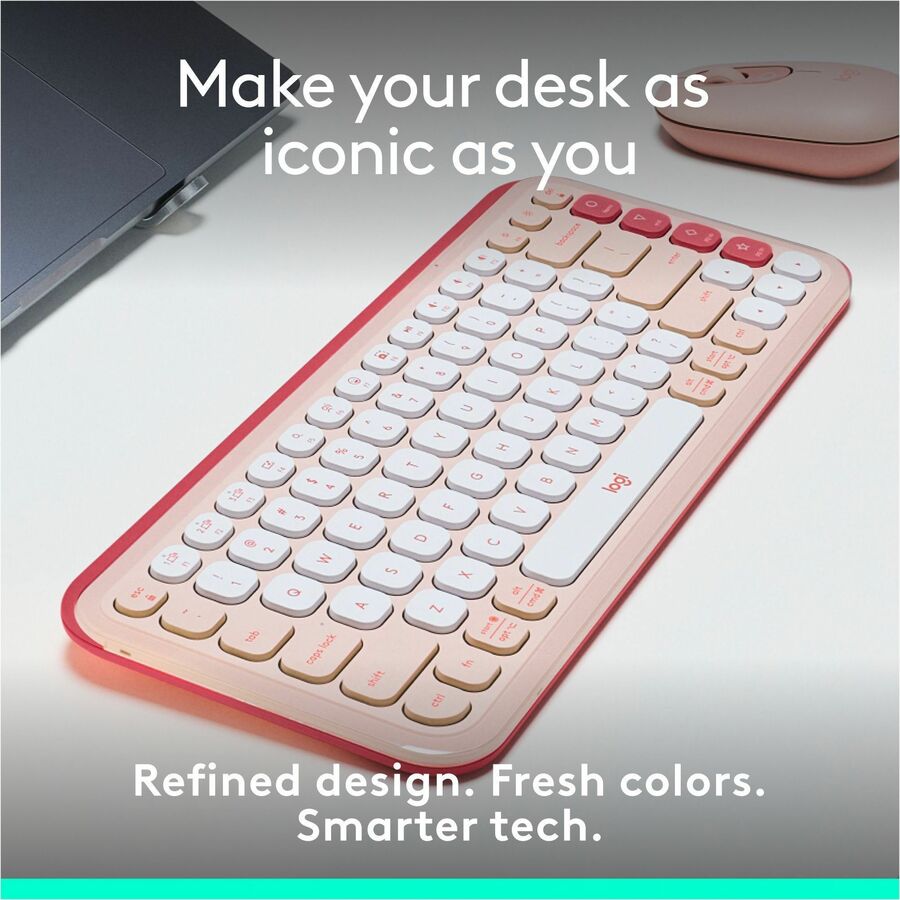 Logitech POP ICON KEYS Wireless Bluetooth Keyboard, Comfortable Typing, Programmable Keys, Easy-Switch Between up to 3 Devices (Rose & Off-white) — 920-013049