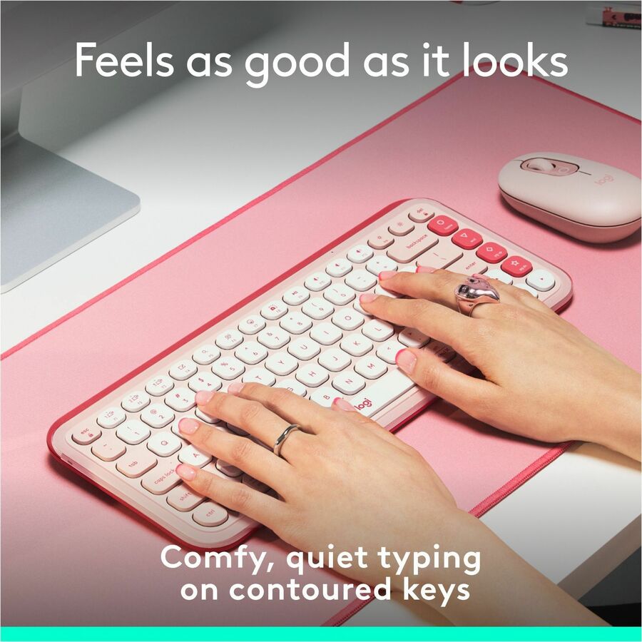 Logitech POP ICON KEYS Wireless Bluetooth Keyboard, Comfortable Typing, Programmable Keys, Easy-Switch Between up to 3 Devices (Rose & Off-white) — 920-013049