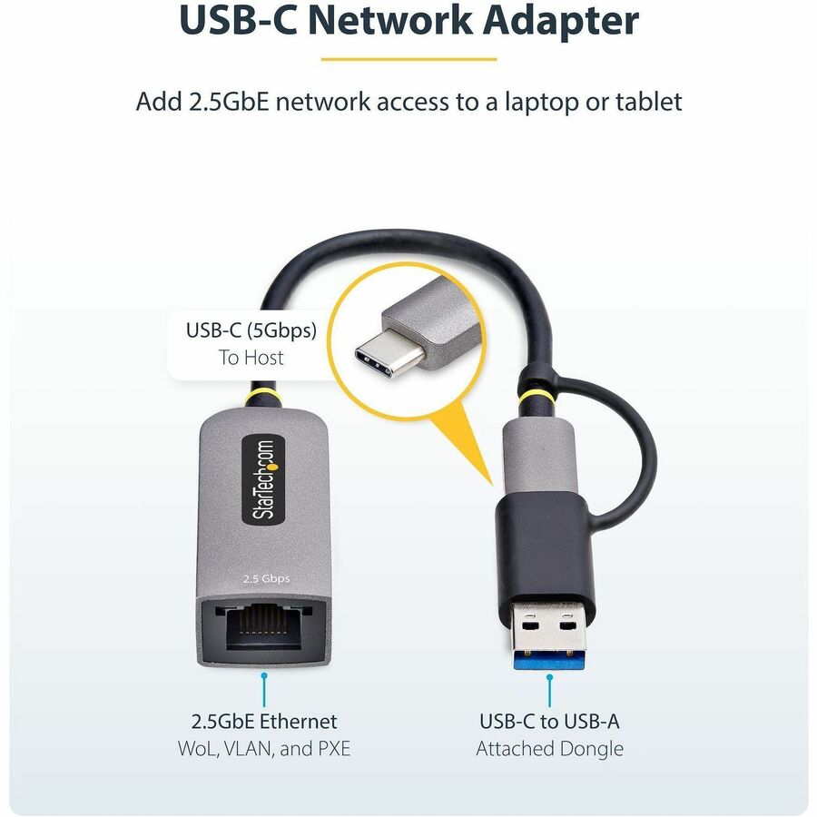 StarTech.com 2.5GbE USB-C to Ethernet Adapter with USB-A Converter, NBASE-T NIC, USB 3.0 Type-C 2.5/1G Multi Speed Network, USB 3.1 RJ45 — U2GA-USB-C-ETHERNET