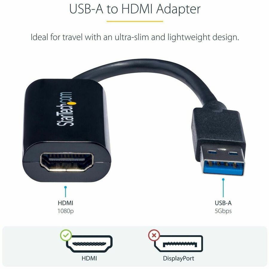 StarTech.com USB 3.0 to HDMI Adapter, USB to HDMI Monitor Converter for Windows, 1080P (no support for macOS/ChromeOS/Linux) - TAA — USB32HDES