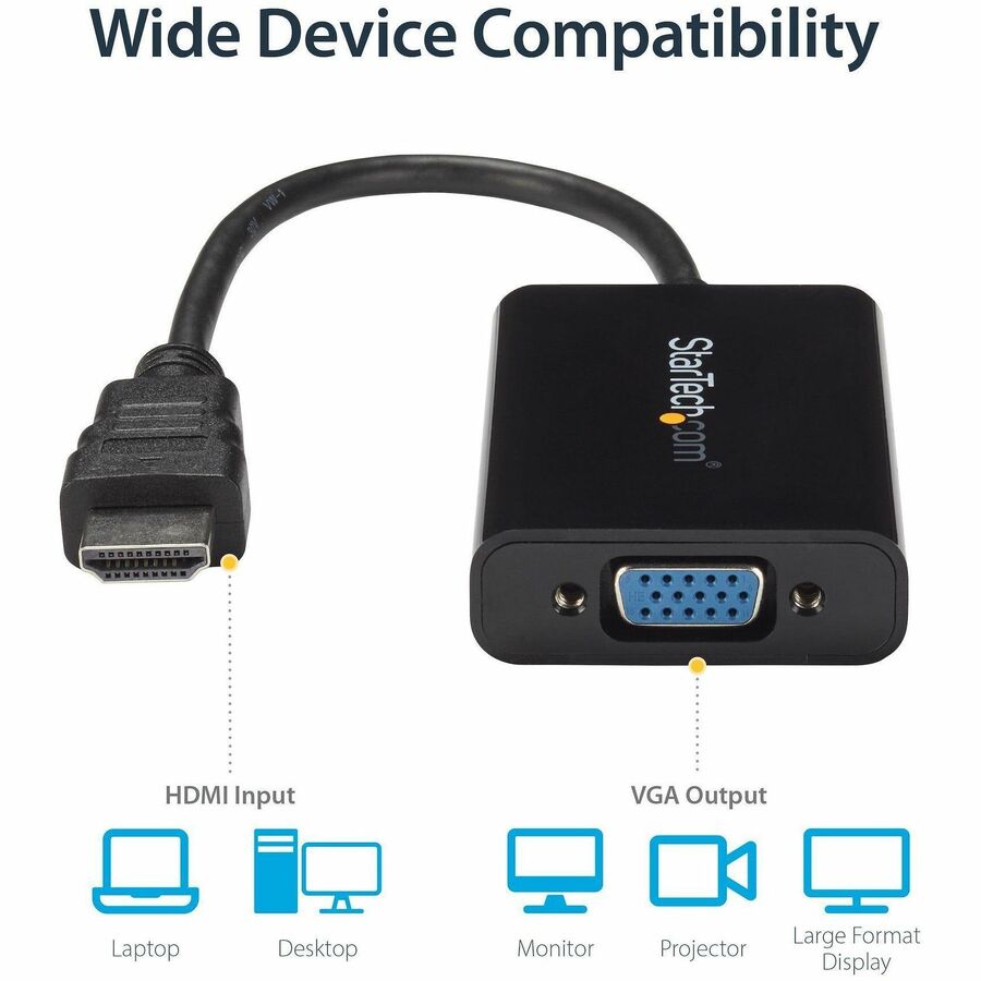 StarTech.com HDMI to VGA Video Adapter Converter with Audio for Desktop PC / Laptop / Ultrabook - 1920x1200 — HD2VGAA2