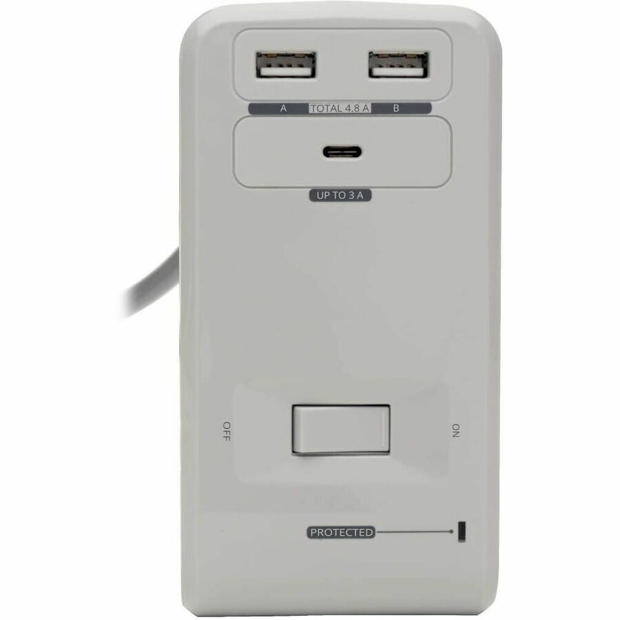 Eaton Tripp Lite Series 6-Outlet Surge Protector w/2 USB-A (4.8A Shared) & 1 USB-C (3A) - 8 ft. (2.43 m) Cord, 1080 Joules, Desk Clamp — TLP648USBC