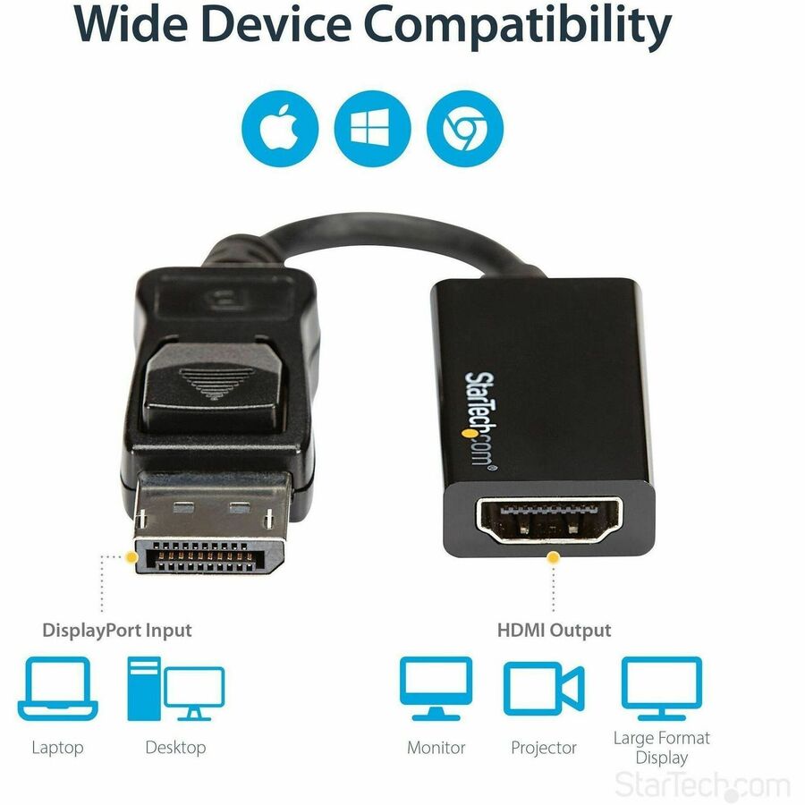 StarTech.com DisplayPort to HDMI Adapter, 4K 60Hz Active DP 1.4 to HDMI 2.0 Video Converter for Monitor/Display, Latching DP Connector — DP2HD4K60S