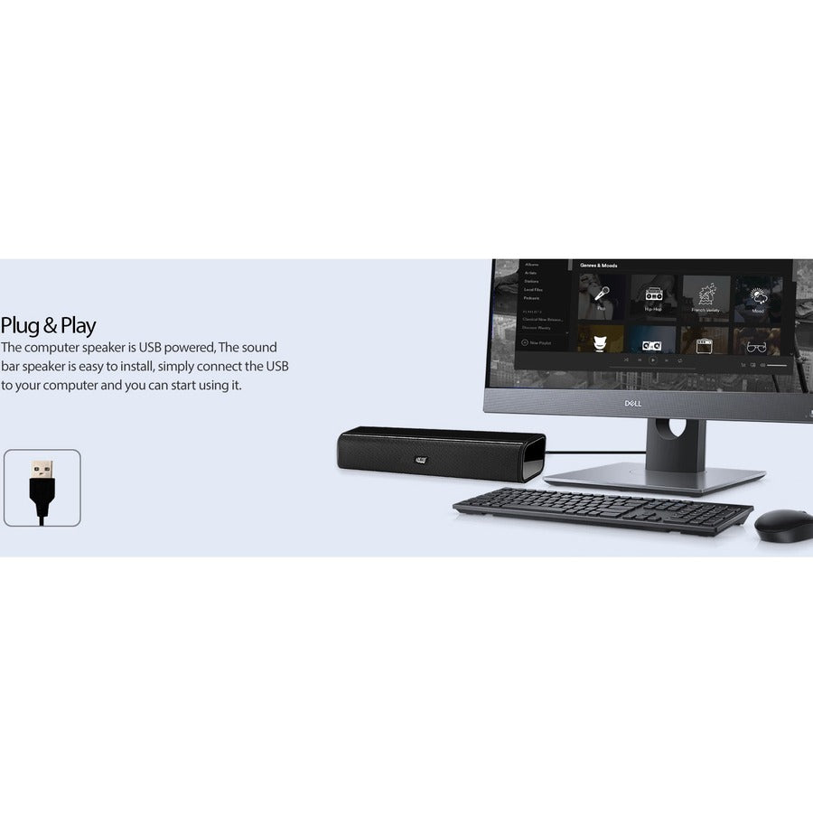 Adesso Xtream S5 USB-Powered Desktop Computer Sound Bar Speaker with Dynamic Sound- 5W x 2 - Portable — XTREAM S5