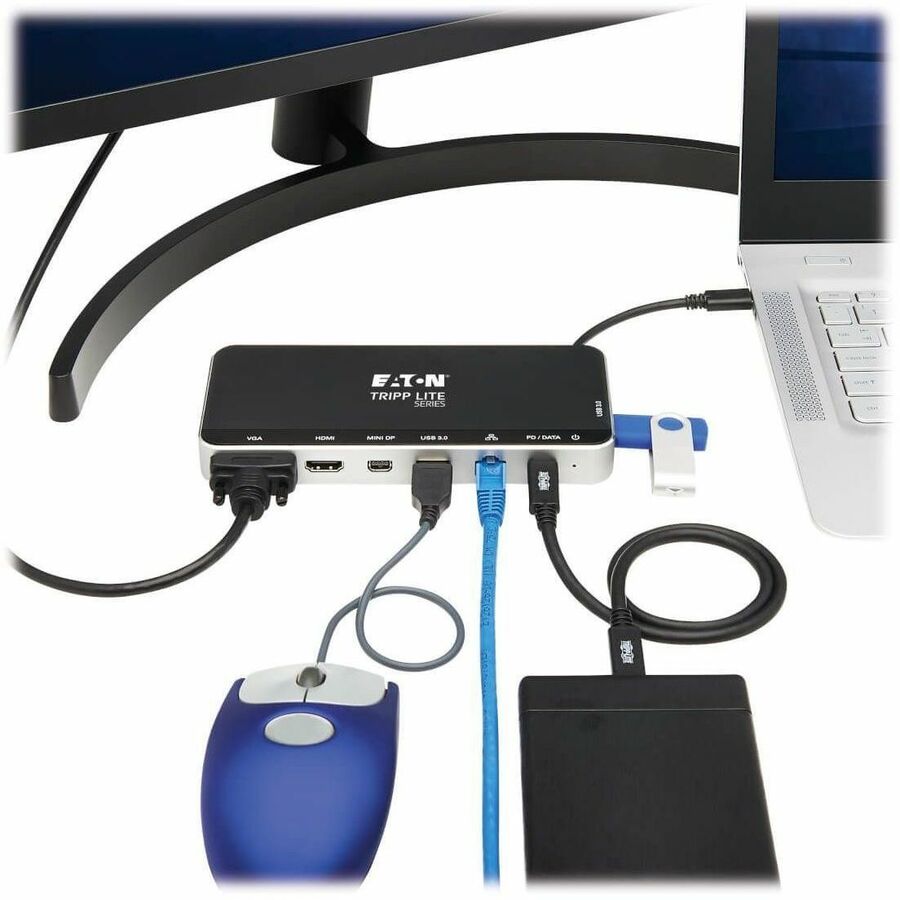 Eaton Tripp Lite Series USB Dock, Triple Display - 4K HDMI & mDP, VGA, USB 3.x (5Gbps), USB-A/C Hub, GbE, 60W PD Charging — U442-DOCK16-B