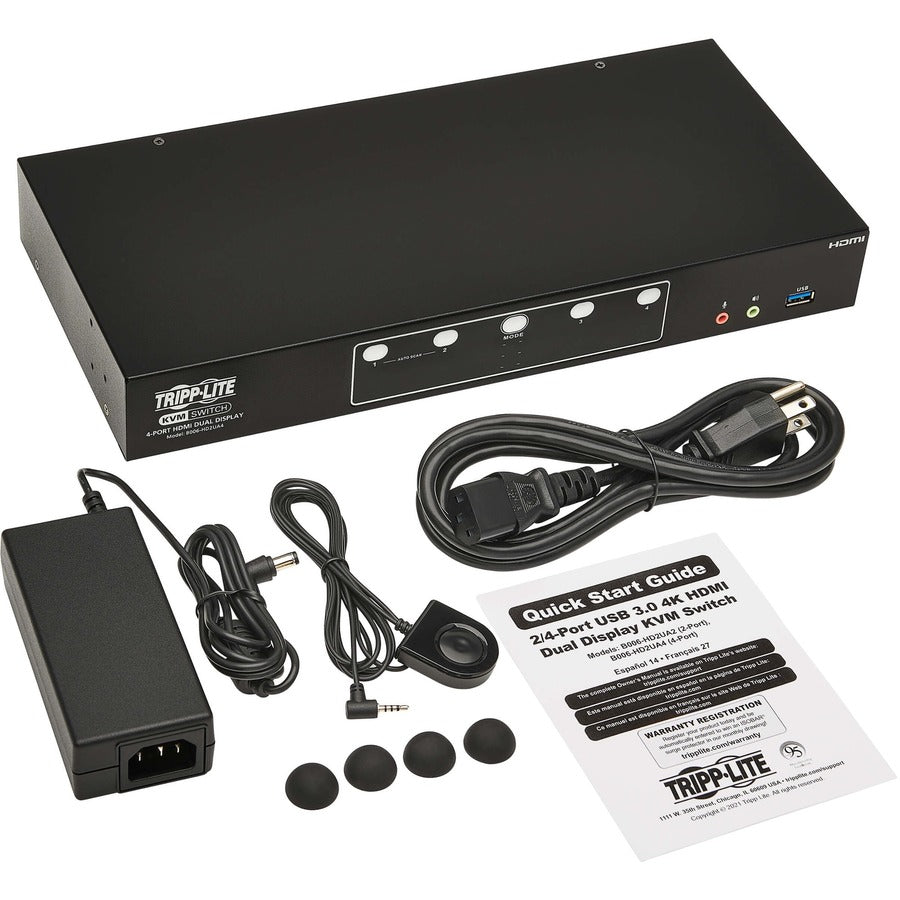 Eaton Tripp Lite Series 4-Port HDMI Dual-Display KVM Switch - 4K 60 Hz, USB 3.2 Gen 1, HDCP 2.2, USB Sharing — B006-HD2UA4