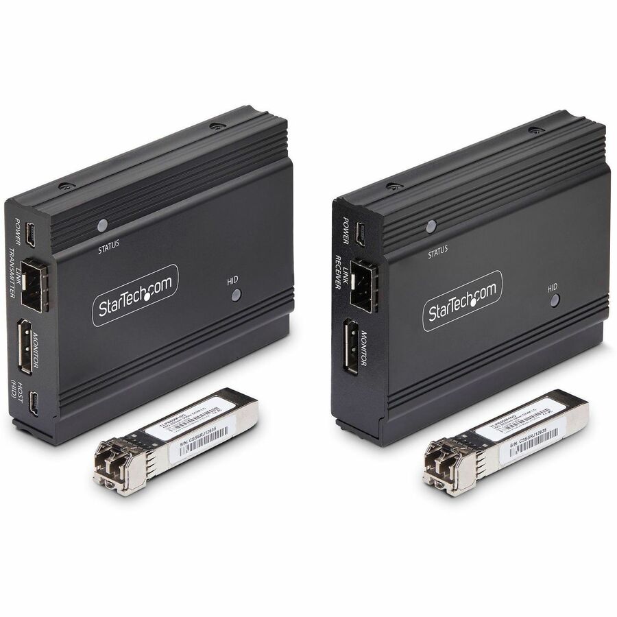 StarTech.com DisplayPort KVM Extender over Fiber Optic, 4K 60 Hz, Console Extender Kit, Up to 984ft/300m (Multi-mode), 2x 10G SFP+ Modules — FD121-KVM-EXTENDER