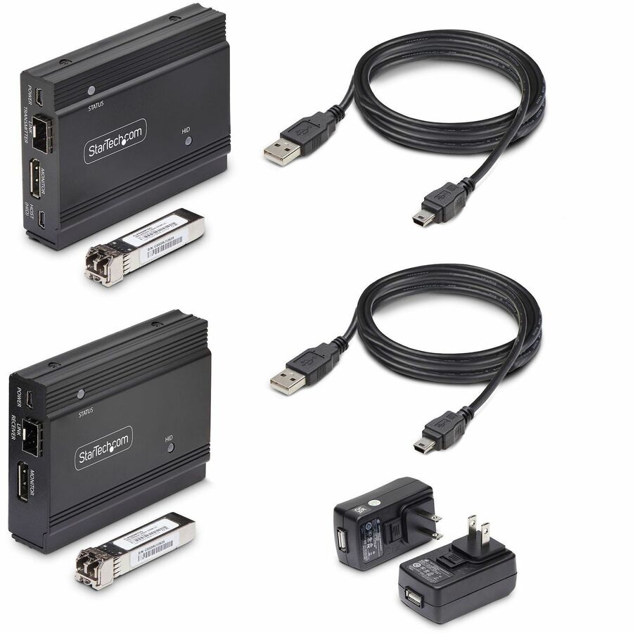 StarTech.com DisplayPort KVM Extender over Fiber Optic, 4K 60 Hz, Console Extender Kit, Up to 984ft/300m (Multi-mode), 2x 10G SFP+ Modules — FD121-KVM-EXTENDER