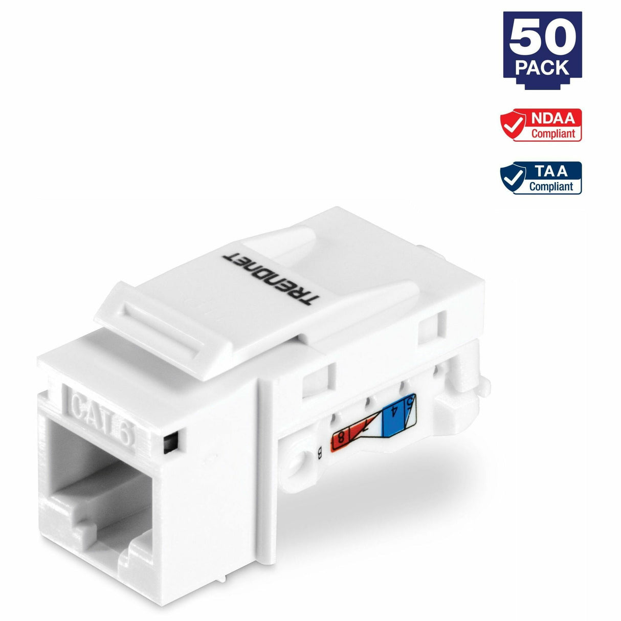TRENDnet Cat6 Keystone Jack 50-Pack Bundle, TC-K50C6, Compatible with Cat5/Cat5e/Cat6 Cabling Cat6 RJ45 Keystone Jacks, Use with the TC-KP24 or TC-KP48 Blank Keystone Patch Panels (Sold Separately) — TC-K50C6