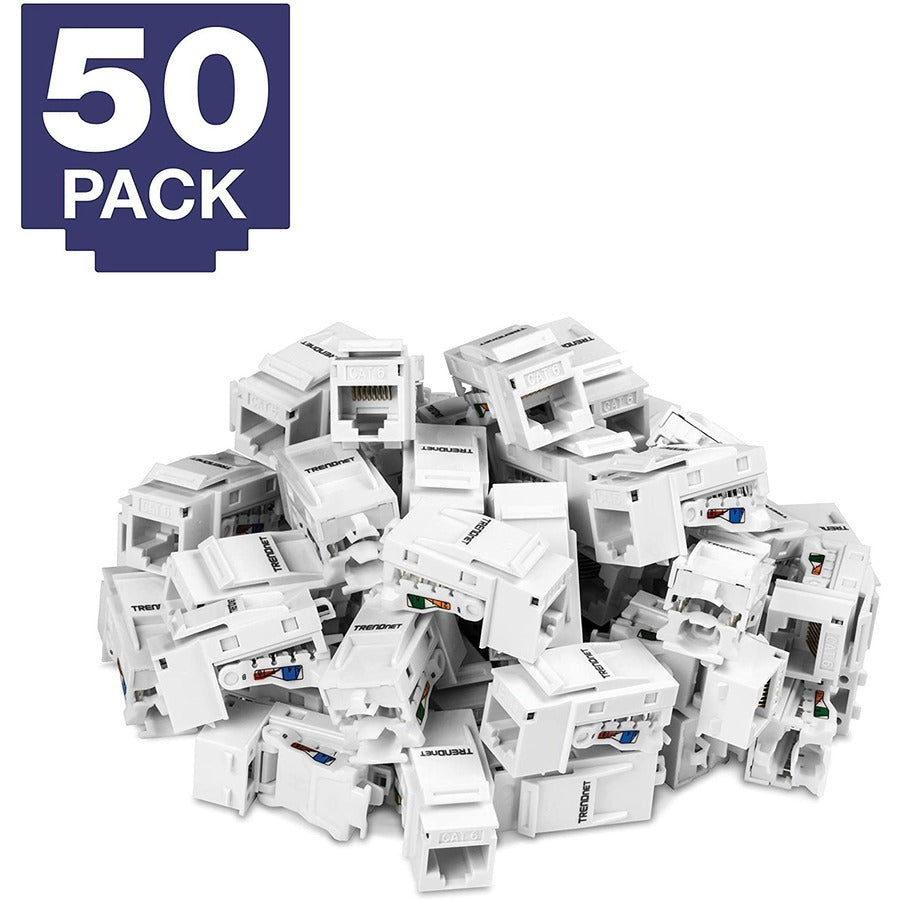 TRENDnet Cat6 Keystone Jack 50-Pack Bundle, TC-K50C6, Compatible with Cat5/Cat5e/Cat6 Cabling Cat6 RJ45 Keystone Jacks, Use with the TC-KP24 or TC-KP48 Blank Keystone Patch Panels (Sold Separately) — TC-K50C6