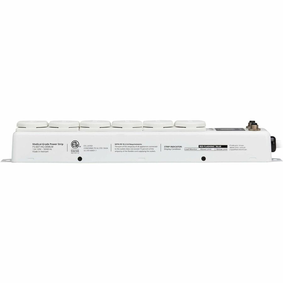 Eaton Tripp Lite Series Safe-IT UL 1363A Medical-Grade Power Strip for Patient Care Vicinities, 6 Hospital-Grade Outlets, Load Monitor, Safety Covers, Antimicrobial, 7 ft. (2.1 m) Cord — PS-607-HG-OEMLM